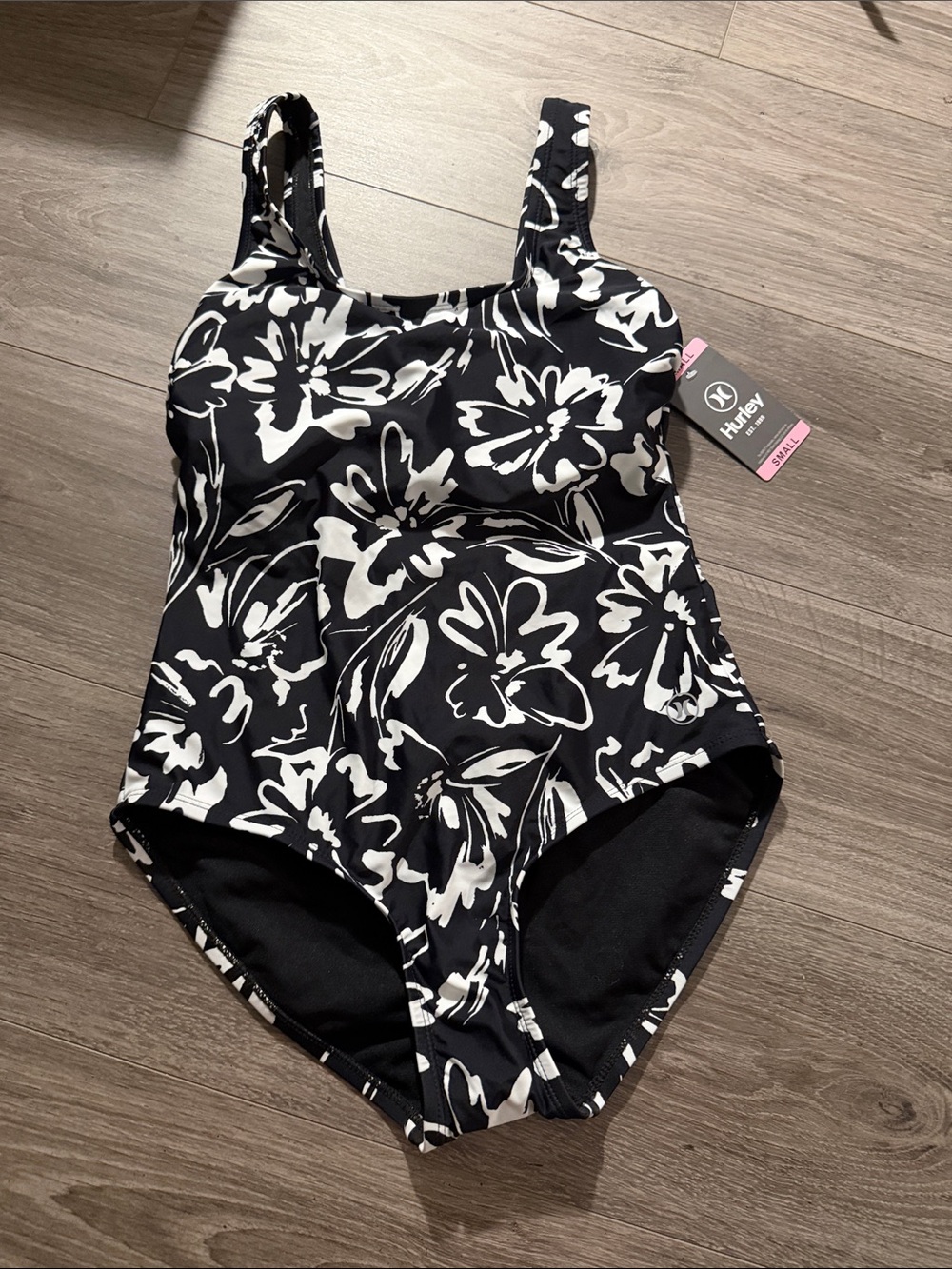 Hurley Black & White Floral One-Piece Swimsuit